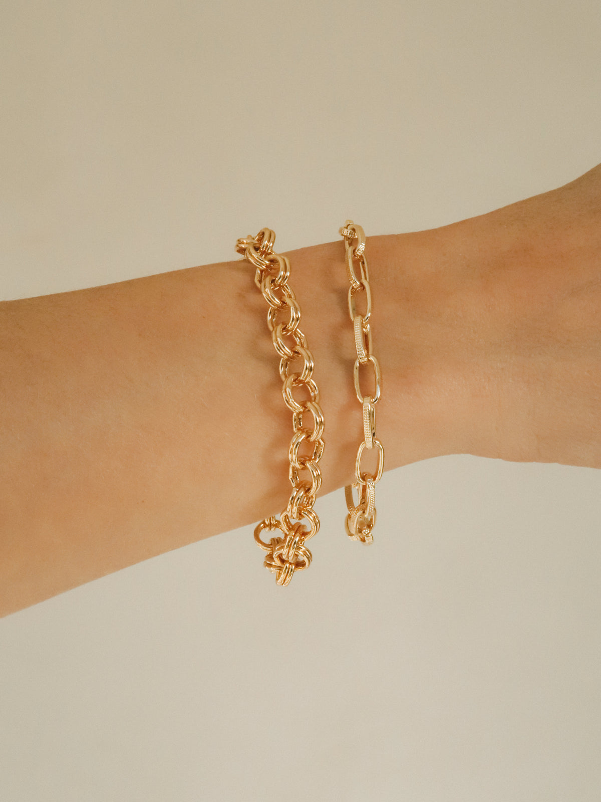 Rolo & textured link set – 2 armbanden